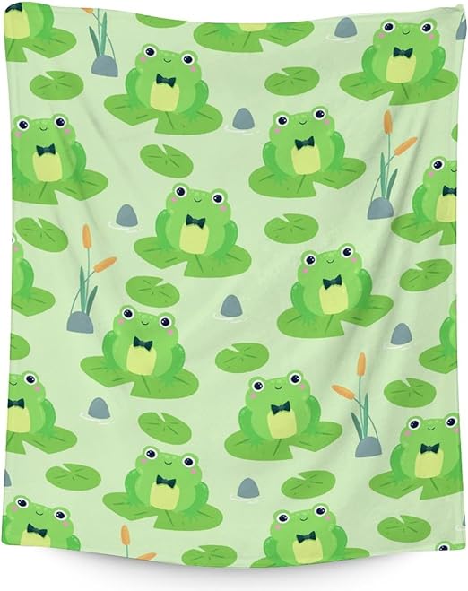 Frog Blanket Gifts - 30x40 Inches Cute Throw for Girls & Boys - Green Soft Fuzzy Blankets for Couch & Office