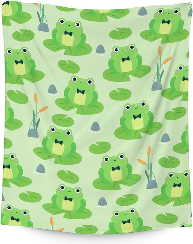 Frog Blanket Gifts - 30x40 Inches Cute Throw for Girls & Boys - Green Soft Fuzzy Blankets for Couch & Office