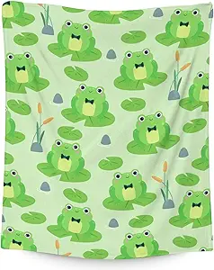 Frog Blanket Gifts - 30x40 Inches Cute Throw for Girls & Boys - Green Soft Fuzzy Blankets for Couch & Office
