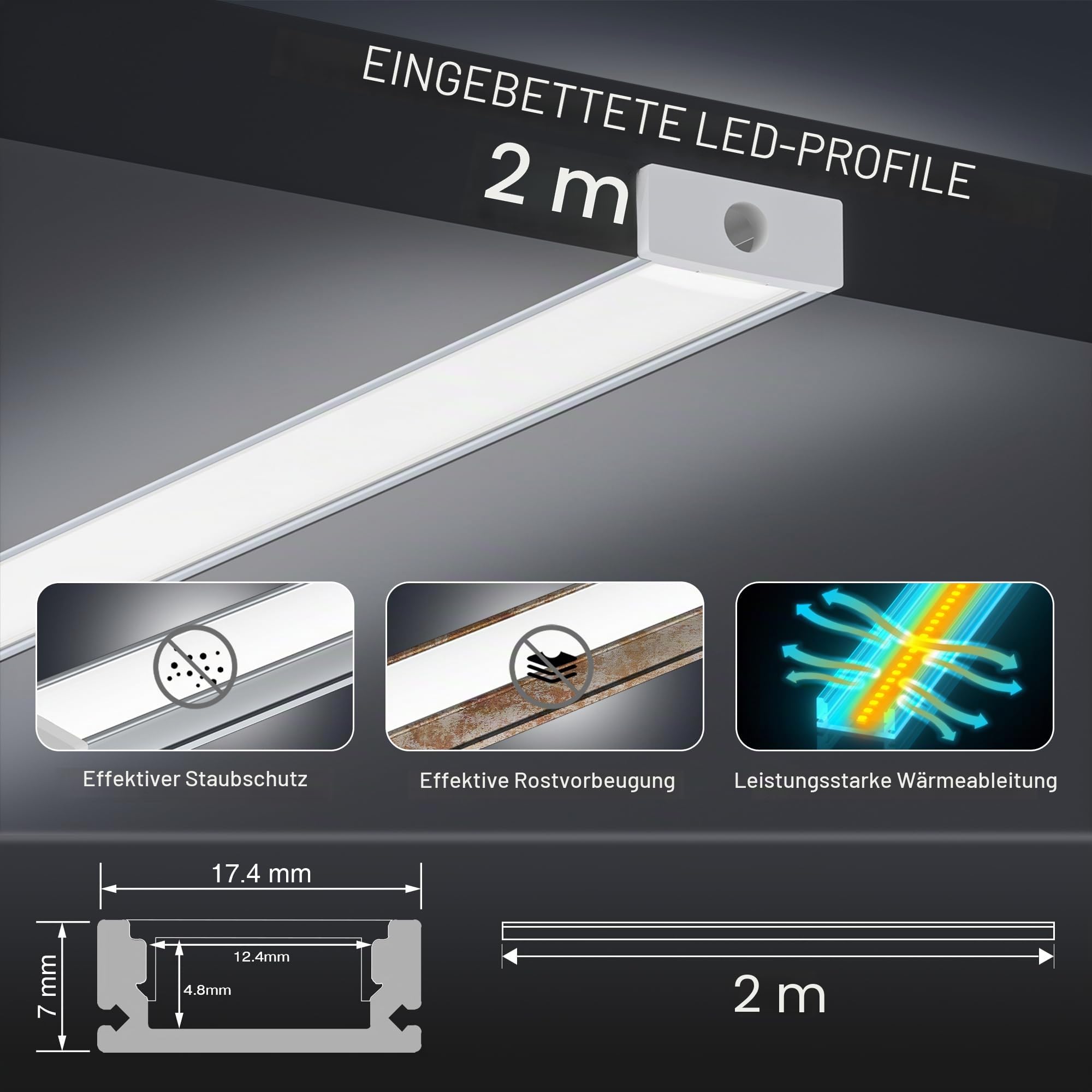 Shine Plus LED Profil U-Form 2m × 10 Stück, Schiene aus eloxiertem Aluminium, kanal für Streifen bis 12mm, diffusor für gleichmäßige Lichtverteilung (10×2 Meter)