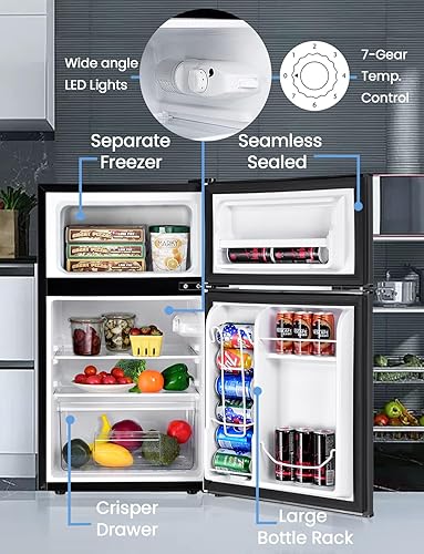 Miniatura 6 de NAFORT Mini refrigerador con congelador de 3.2 pies cúbicos, refrigerador con congelador de 2 puertas con puerta reversible, estantes y cajones de