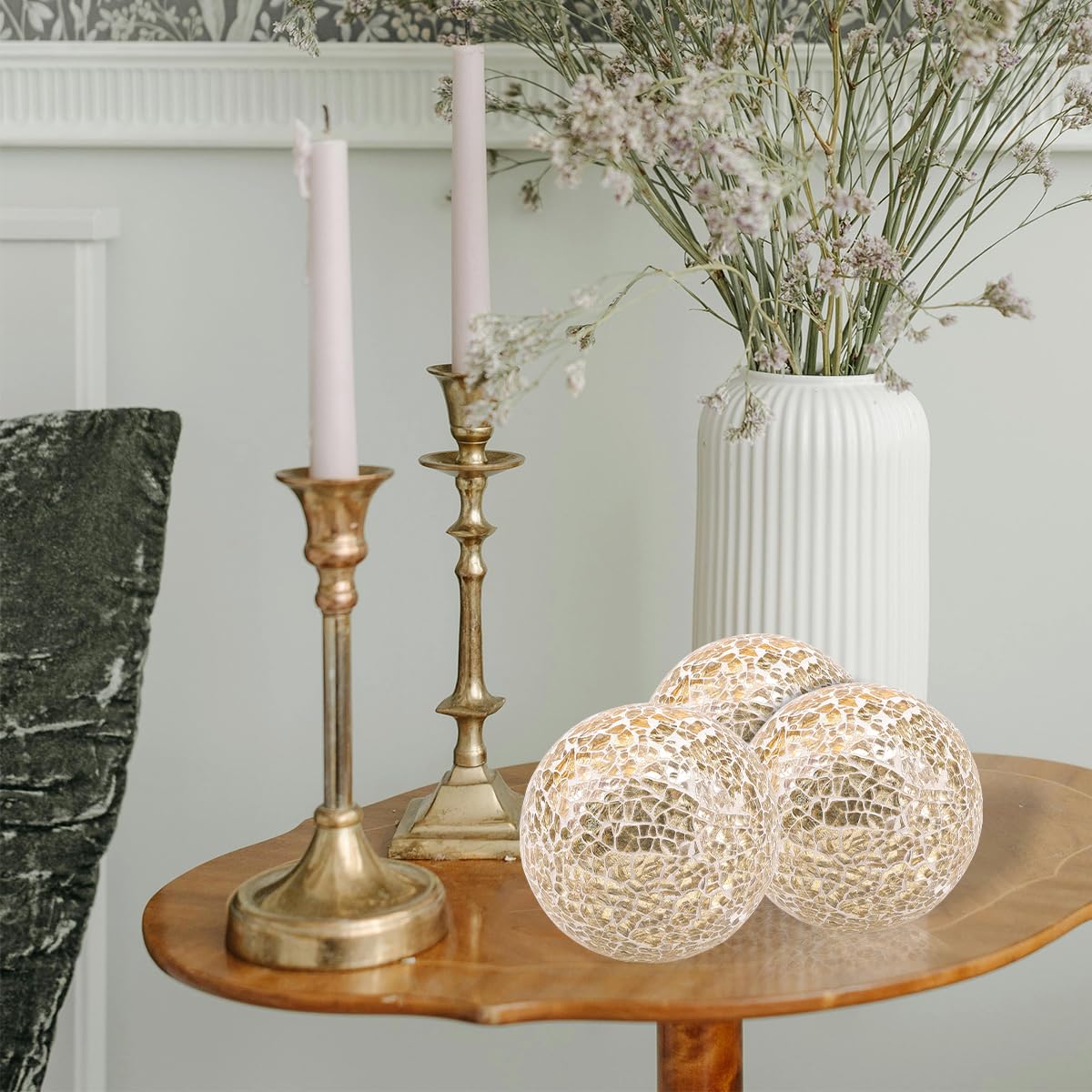 Sfere Mosaico Vetro 6 Cm - Set 6 Pezzi Argento E Nero Per Decorazione - Foto 8