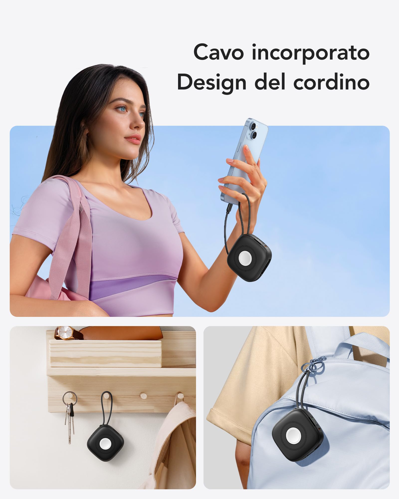 Charmast Power Bank Magnetico 10000mAh con Cavi Integrati, Mini Powerbank Wireless Carica Rapida 20W PD USB C, Display LED Batteria Esterna Compatibile con iPhone Apple Watch iPad