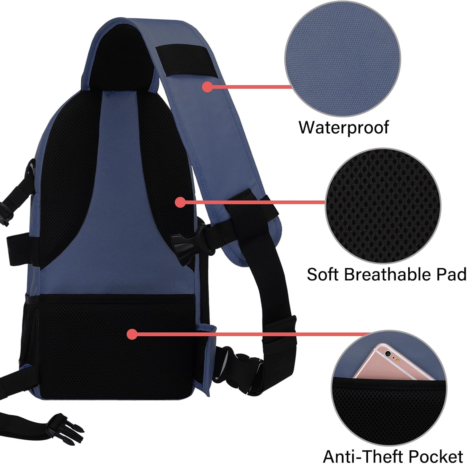 MOSISO Camera Sling Bag, DSLR/SLR/Mirrorless Camera Case Shockproof Photography Camera Backpack with Tripod Holder & Removable Modular Inserts Compatible with Canon/Nikon/Sony/Fuji, Steel Blue - Image 4