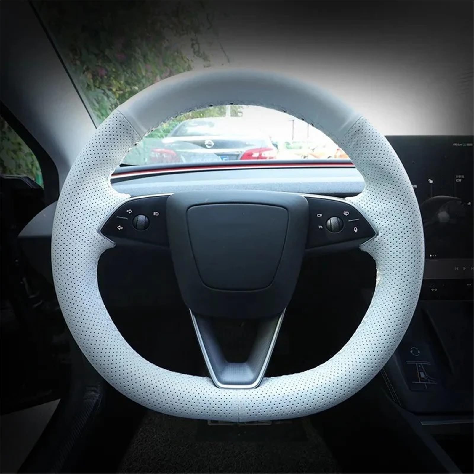Funda de Volante de Cuero Cosida a Mano para Tesla Model Y Juniper Model 3 Highland Funda de Volante Antideslizante