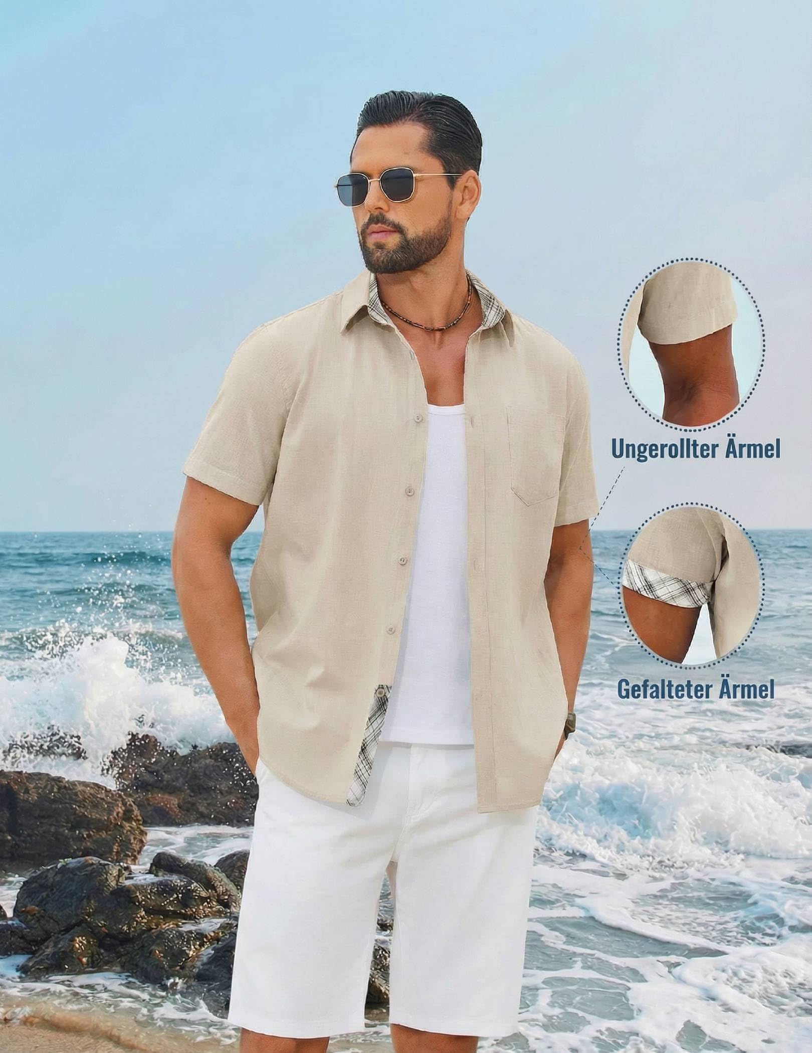 COOFANDY Camicia da Uomo a Maniche Corte in Cotone Camicie da Uomo Camicia a Maniche Corte con Tasca sul Petto