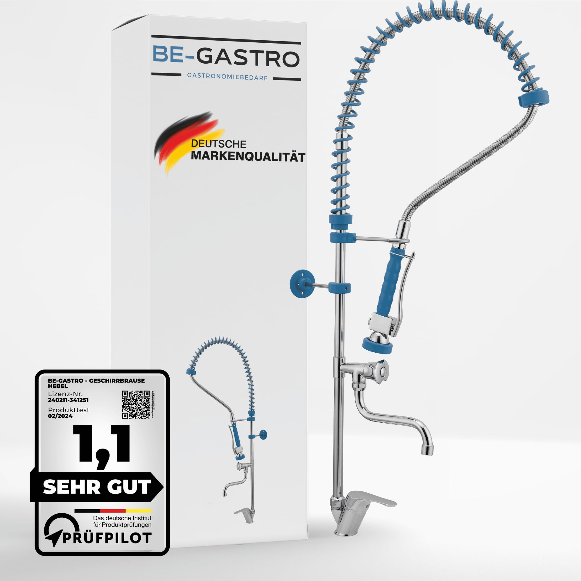 BE-GASTRO® | Profi Geschirrbrause Gastro Wasserhahn Spülbrause Hebelgriff | Gastroarmatur, Vorspülarmatur, Spültischarmatur, Küchenarmatur, Gastro Mischbatterie, 1/2 Zoll, Gastronomie, Brausearmatur