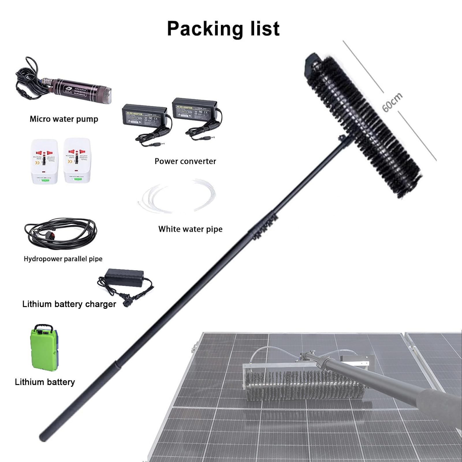 Asta telescopica per la Pulizia di Pannelli solari, pulitore Elettrico per Pannelli fotovoltaici, Spazzola con Rullo da 60 cm per vetri, 5,5 m/18,0 Piedi