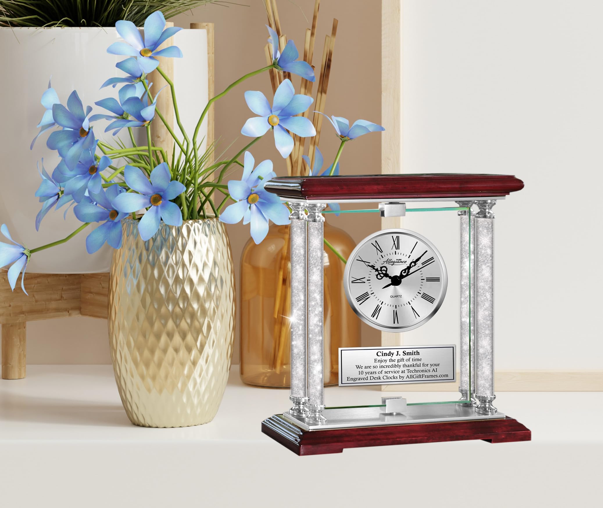 AllGiftFrames Engineer Retirement Gear Logo engrave time Keeper Sculpture Diamond Crystal Column Silver Student Graduate Service Award Graduation Coworker boss