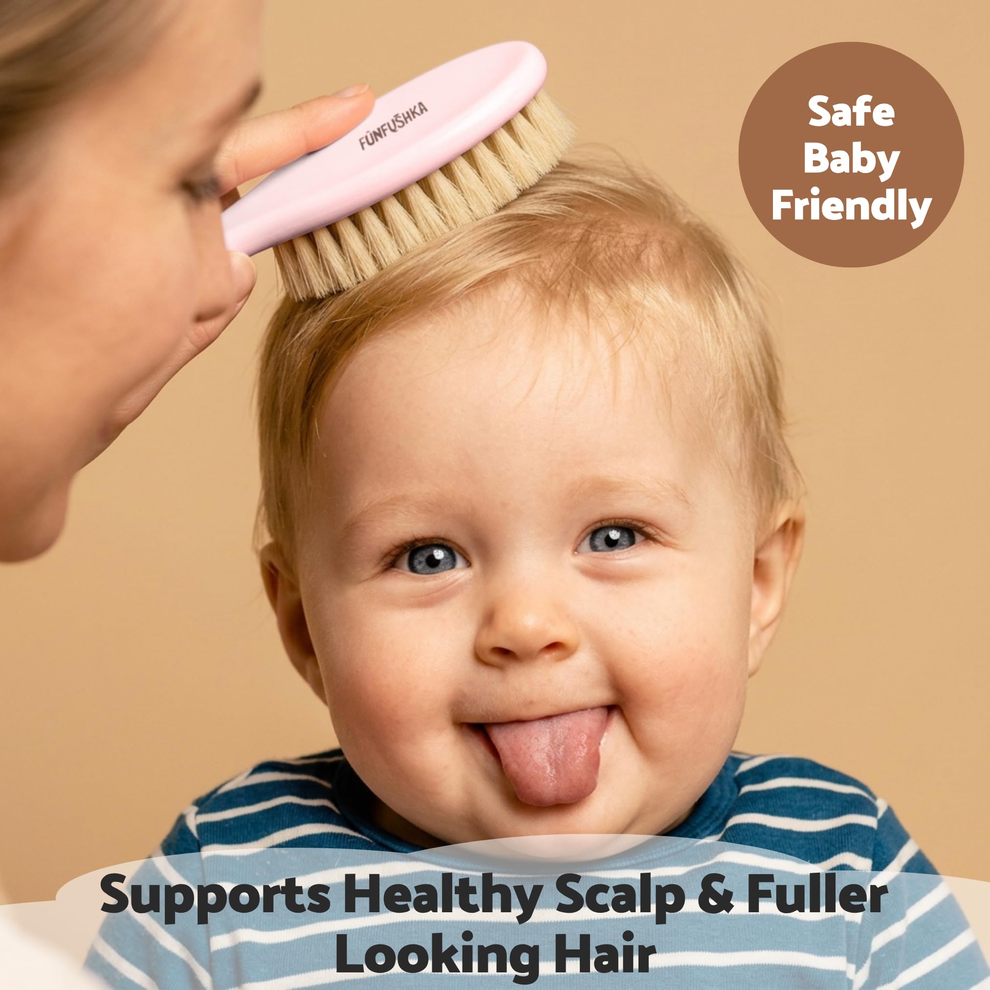 Juego de cepillo y peine de madera para bebé recién nacido, cepillo de pelo natural con cerdas de cabra suaves para niñas y niños, perfecto para cuna (rosa)
