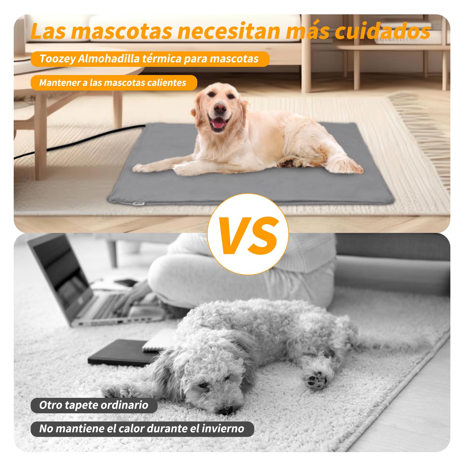 Toozey Manta Eléctrica para Perros y Gatos Interior, Ajustable Temporizador y Temperatrue Almohadilla Calefactora para Mascotas Gatos y Perros Recién Nacidos/Pequeños/Ancianos,Gris - M (60 * 45cm)