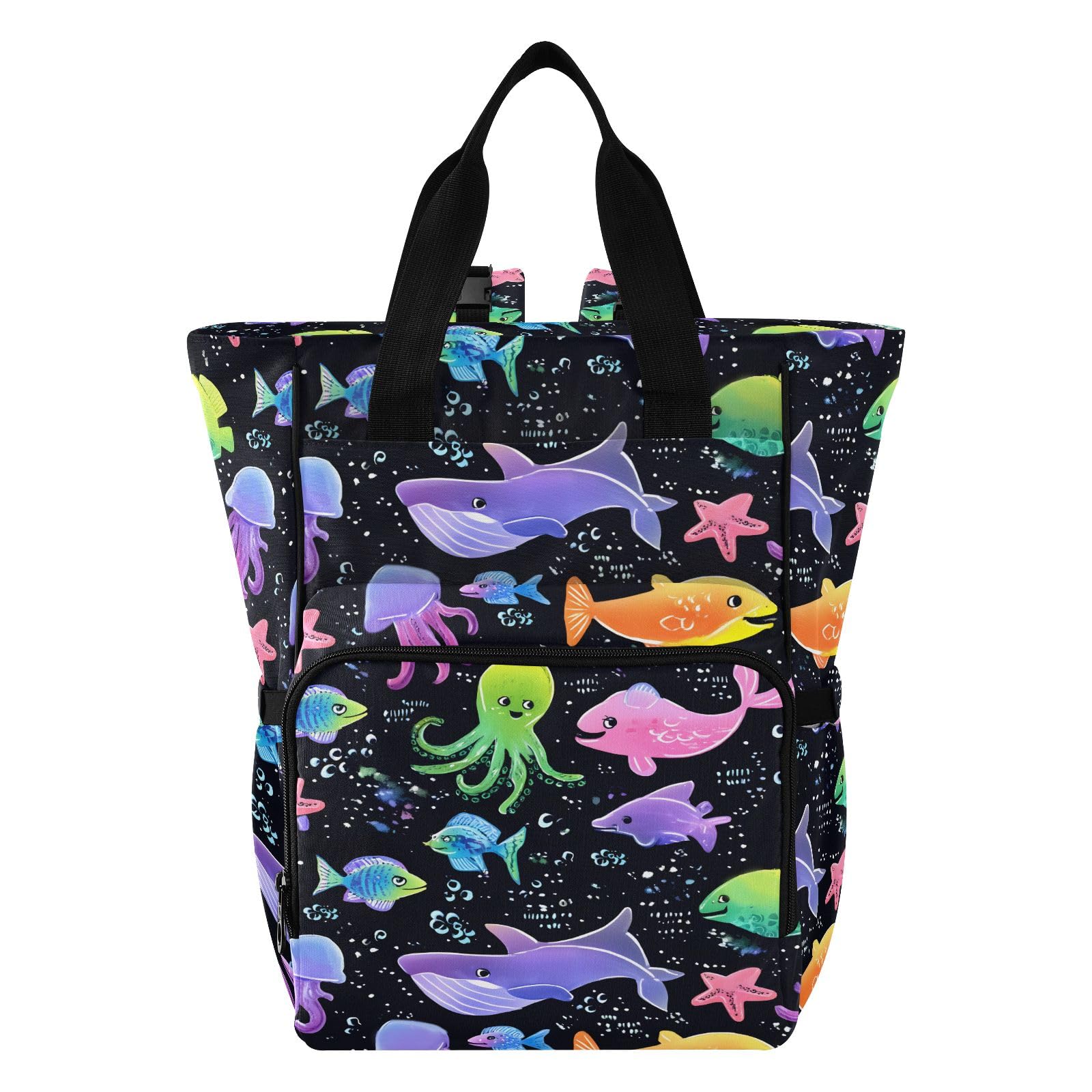 Mnsruu Bolsa de pañales para bebé con bonitos patrones de animales marinos, bolsa grande, impermeable, bolsas de pañales de viaje para mamás y papás