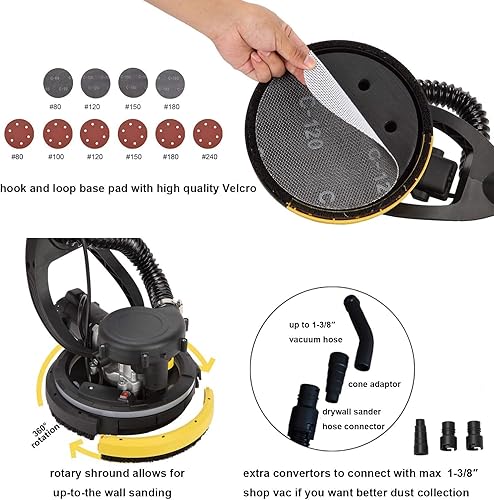 Miniatura 3 de Cubeway Lijadora de paneles de yeso con vacío, cubierta de polvo giratoria y desmontable para lijado de pared, lijadora eléctrica de yeso con