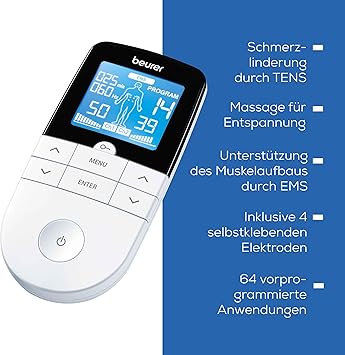 Beurer EM 49 Digital TENS/EMS, 3-in-1 Reizstromgerät zur Schmerzlinderung durch elektrische Nervenstimulation, Training durch elektrische Muskelstimulation, Massagefunktion, inklusive 4 Elektroden – Bild 8