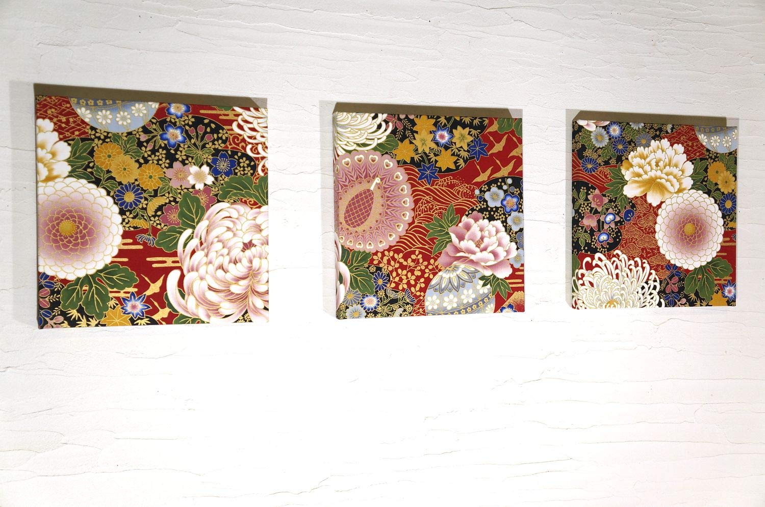 Japanese Fabric Wall Panel Set, Red Pattern