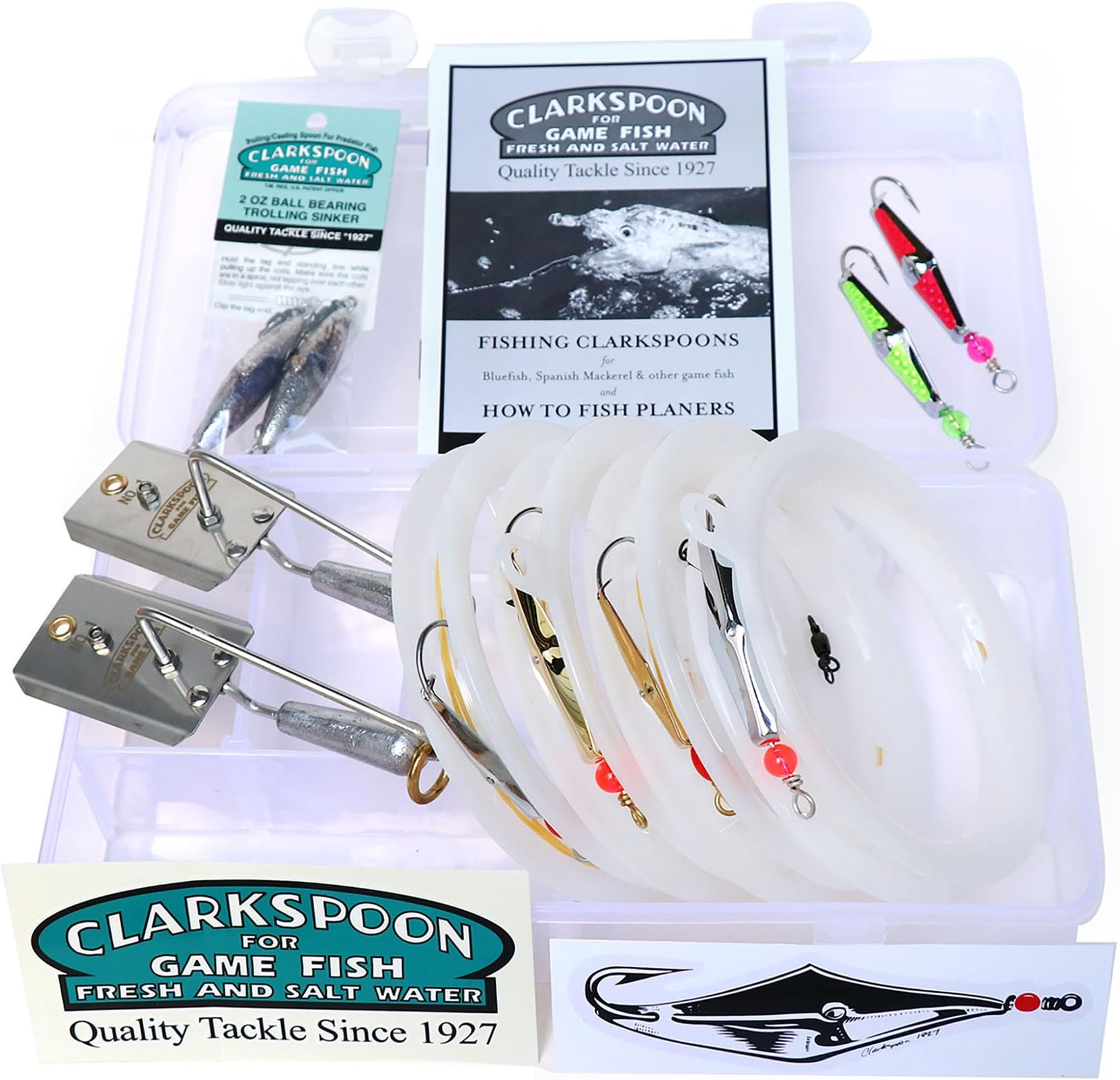 Clarkspoon | Ready to Fish Trolling Kit - Fishing Equipment for Coastal Waters- Great for Spanish Mackerel, Bluefish, Bonito, Tuna, & More - Fishing Kit with Lures, Trolling Sinkers & Planers