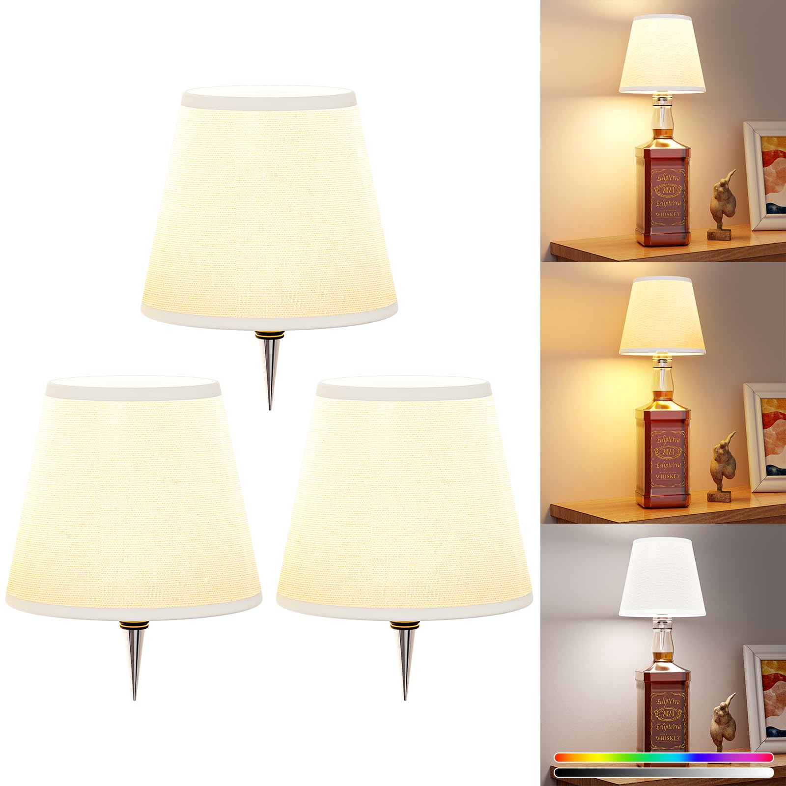 Eclipterra Cordless LED Bottle Lamp 5000mAh Battery Portable Wireless Table Lamp Wine Bottle Lamp for Indoor Outdoor Dining Bedroom with Remote (White, 3 Pack)