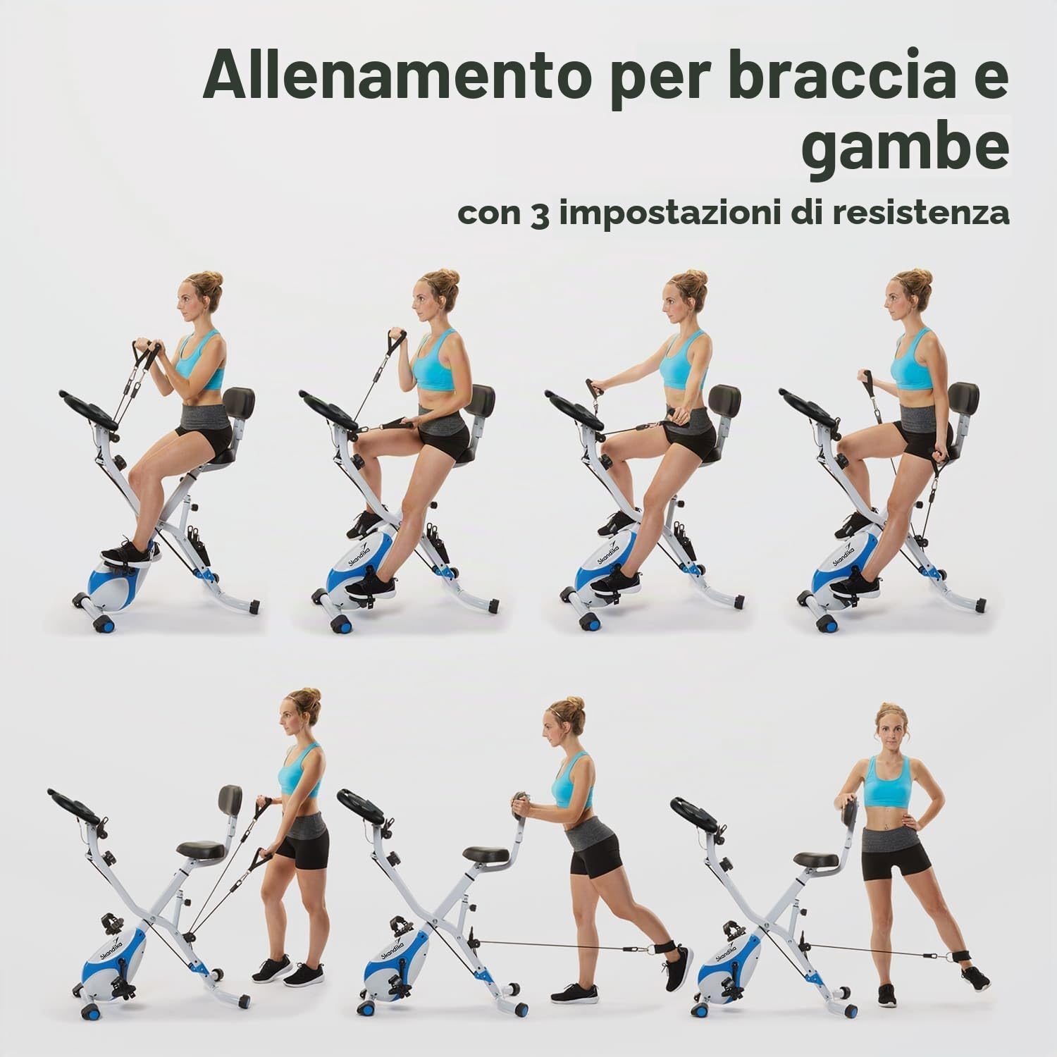 Skandika Foldaway X-3000, F-Bike con Schienale, ergometro Bike, Pieghevole, Multi-Gym 4 in 1 Cyclette, ergometro reclinato, Leg Trainer, Power Station