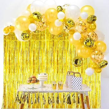 Tinsel Curtain Gold Pack of 6 Glitter Curtain Photo Wall Party Foil Fringe Background for Party Decoration Birthday Decoration Wedding New Year's Eve Festivals Stage Decoration (1 m x 2 m)