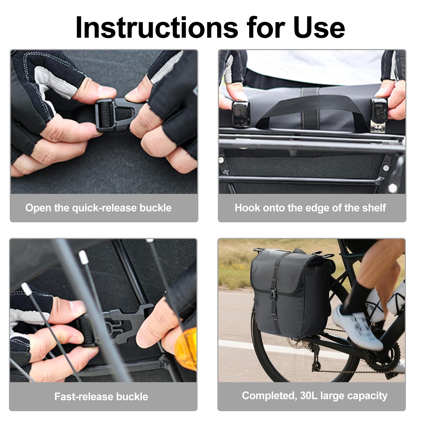 FARYODI - Sacoche da bicicletta per portapacchi, impermeabile da 40 l, con maniglia di trasporto, borsa per bicicletta, portapacchi posteriore per pendule da bici, per escursioni su bici da strada