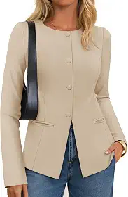 Blazers femininos casuais para negócios, outono, manga comprida, botões, jaquetas, roupas de trabalho para escritório, blazer ajustado, roupas 2025