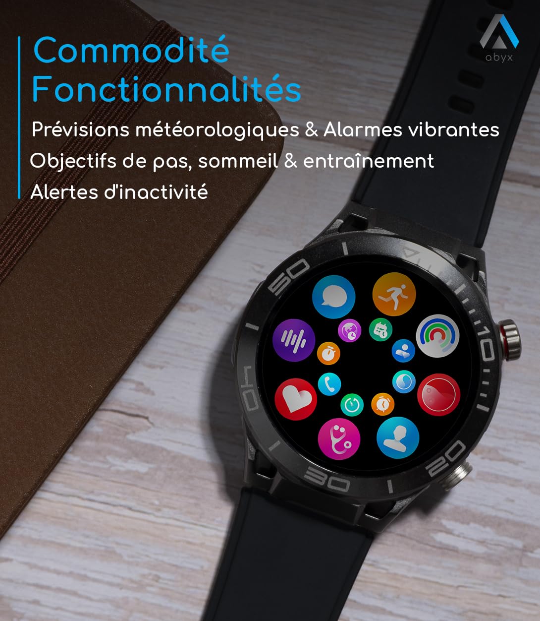 Abyx Fit Saturn 4 - Montre Connectée Homme avec 1,52'' / 330mAh Batterie/Smartwatch Homme avec 120+ Modes Sportifs, 24/7 Moniteur de Fréquence Cardiaque et Sommeil,IP68 Étanche pour Android iOS