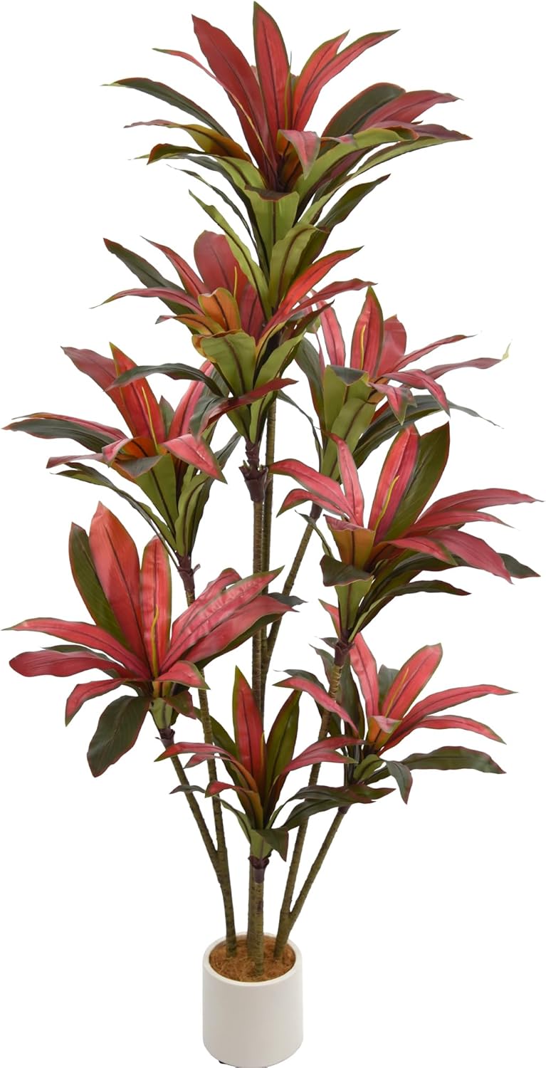 Artificial Dracaena Tree 6ft(72in) Tall Large Faux Fall Plants with Realistic Trunks and Red Leaves, Fake Floor Potted Artificial Plants for Home Office Indoor Decor (6feet,1Pack) - Image 7