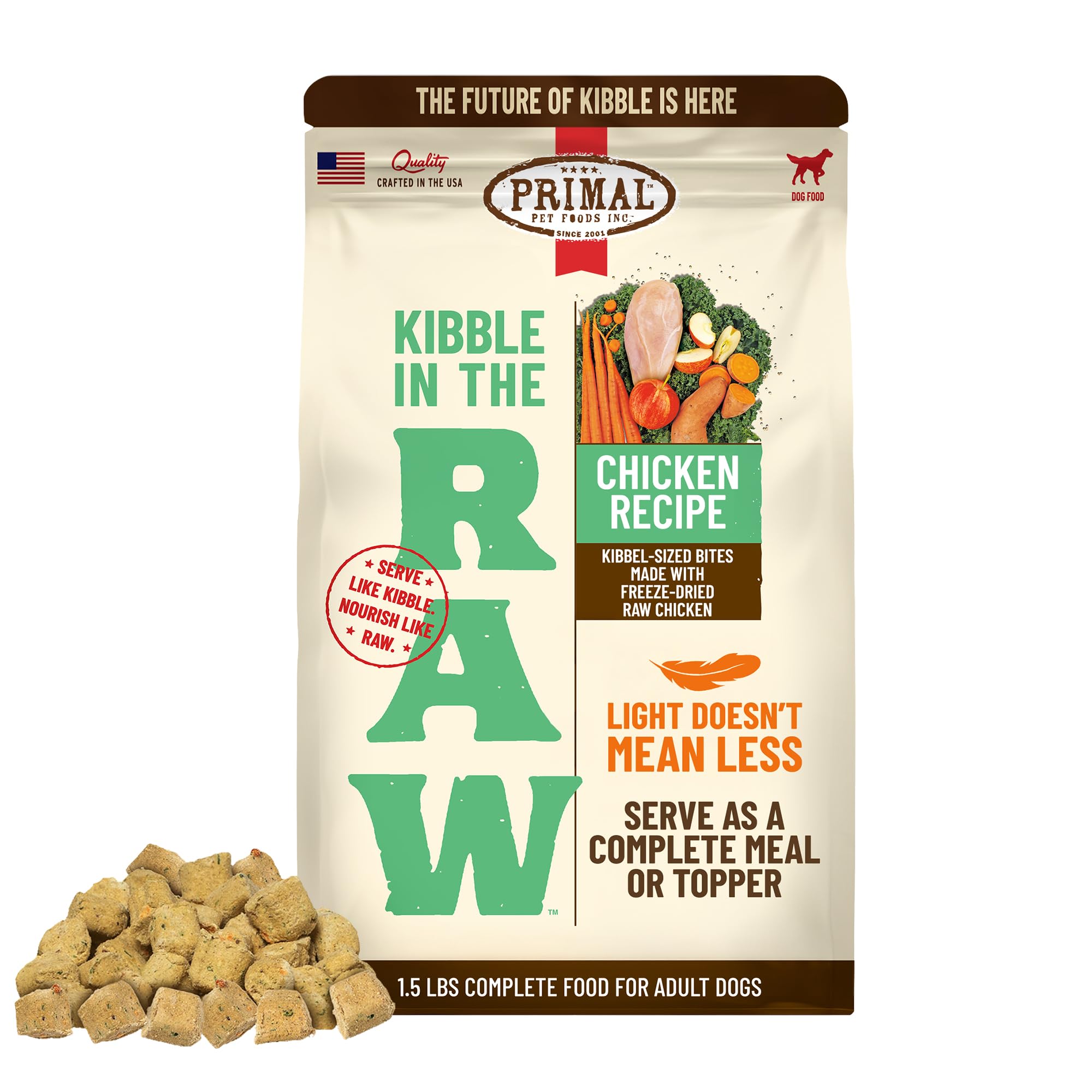 Primal Kibble in The Raw, Freeze Dried Dog Food, Chicken, Scoop & Serve, Made with Raw Protein, Whole Ingredient Nutrition, Crafted in The USA, Dry