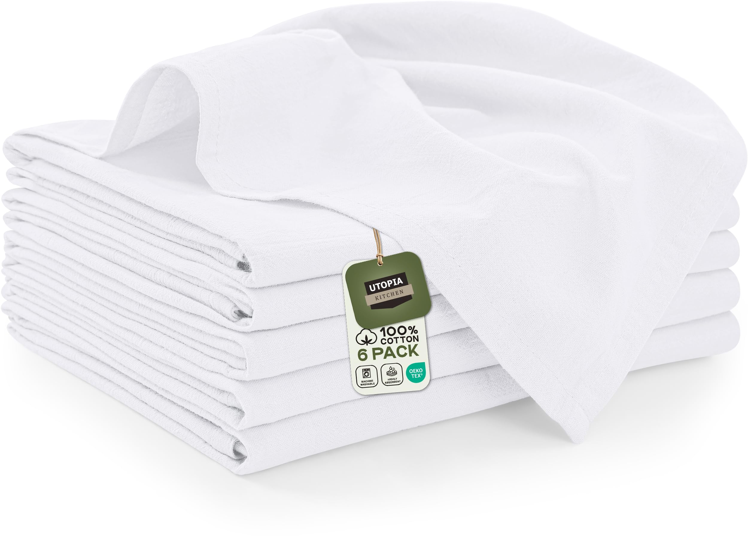 Utopia Kitchen White Flour Sack Towels [6 Pack - 28 x 28 Inch] 100% Cotton Tea Towels for Cleaning & Drying - Highly Absorbent Kitchen Dish Cloth
