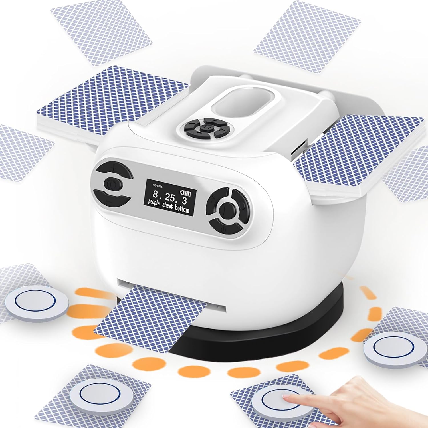 Yunir Automatic Card Shuffler and Dealer, 360° Rotating Card Shuffler Machine with 4 Remotes, Rechargeable for up to 8 Players, for Poker, Card Games