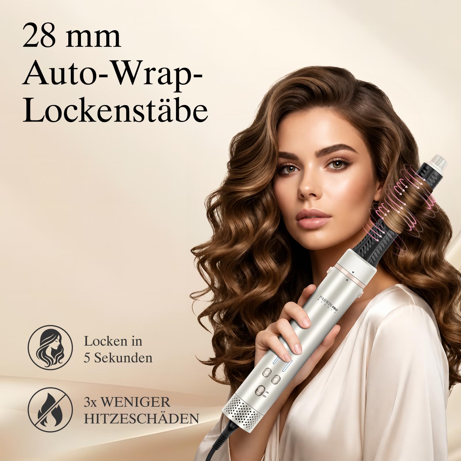 7 in 1 AirStyler, Automatische Doppelspannung MaxAIR 2.0 Multi-Styler Set | Auto-Wrap Lockenstab, 110000 U/Min Föhn mit Diffusor Volumenbürste, Glättender Finish-Aufsatz, Glätteisen, Champagnersilber