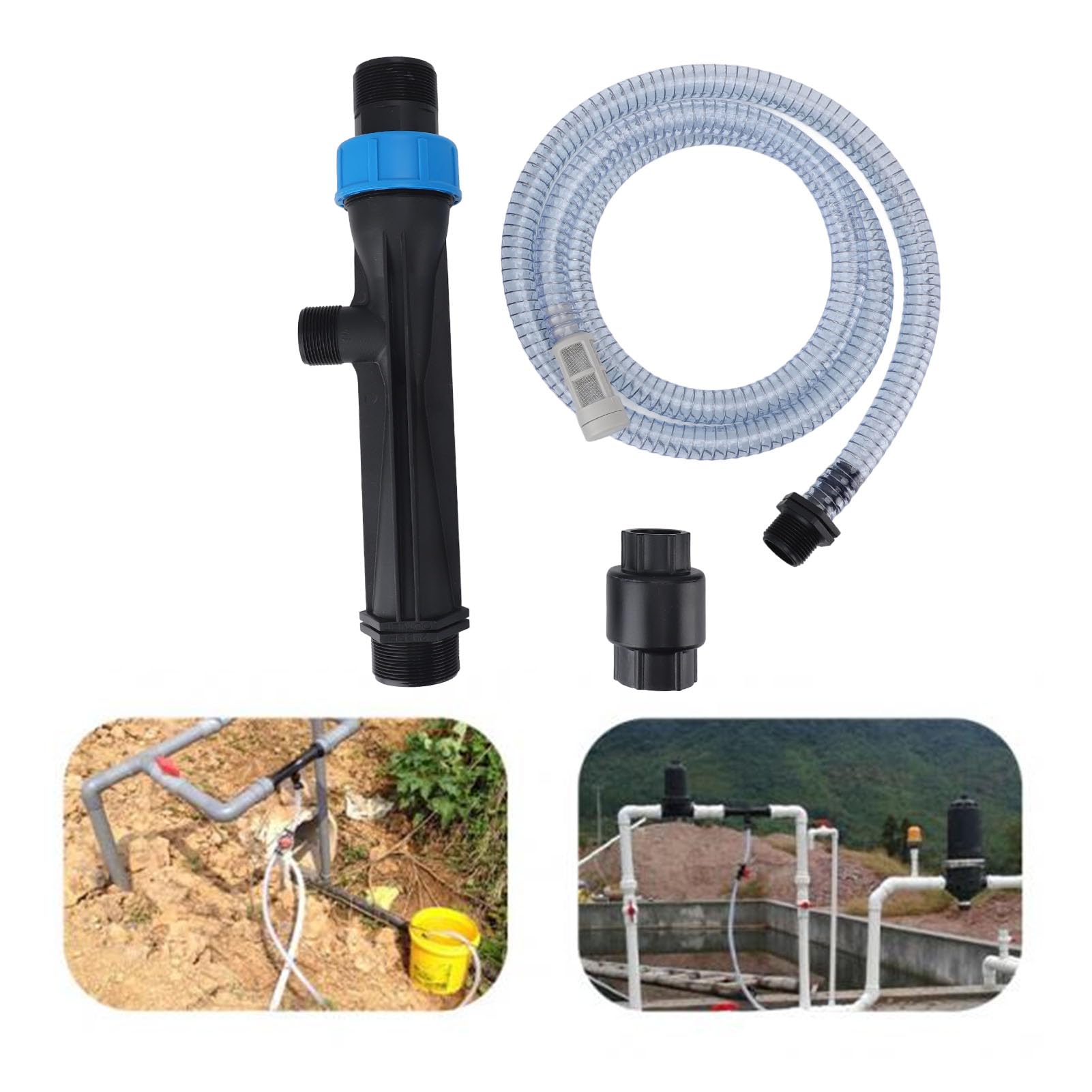 Ejoyous Iniettore di Fertilizzante per Irrigazione a Goccia Dispositivo Iniettore Miscelatore di Fertilizzante in Plastica con Valvola di Ritegno e Tubo dell'acqua Design Ad Alto Flusso in un Unico