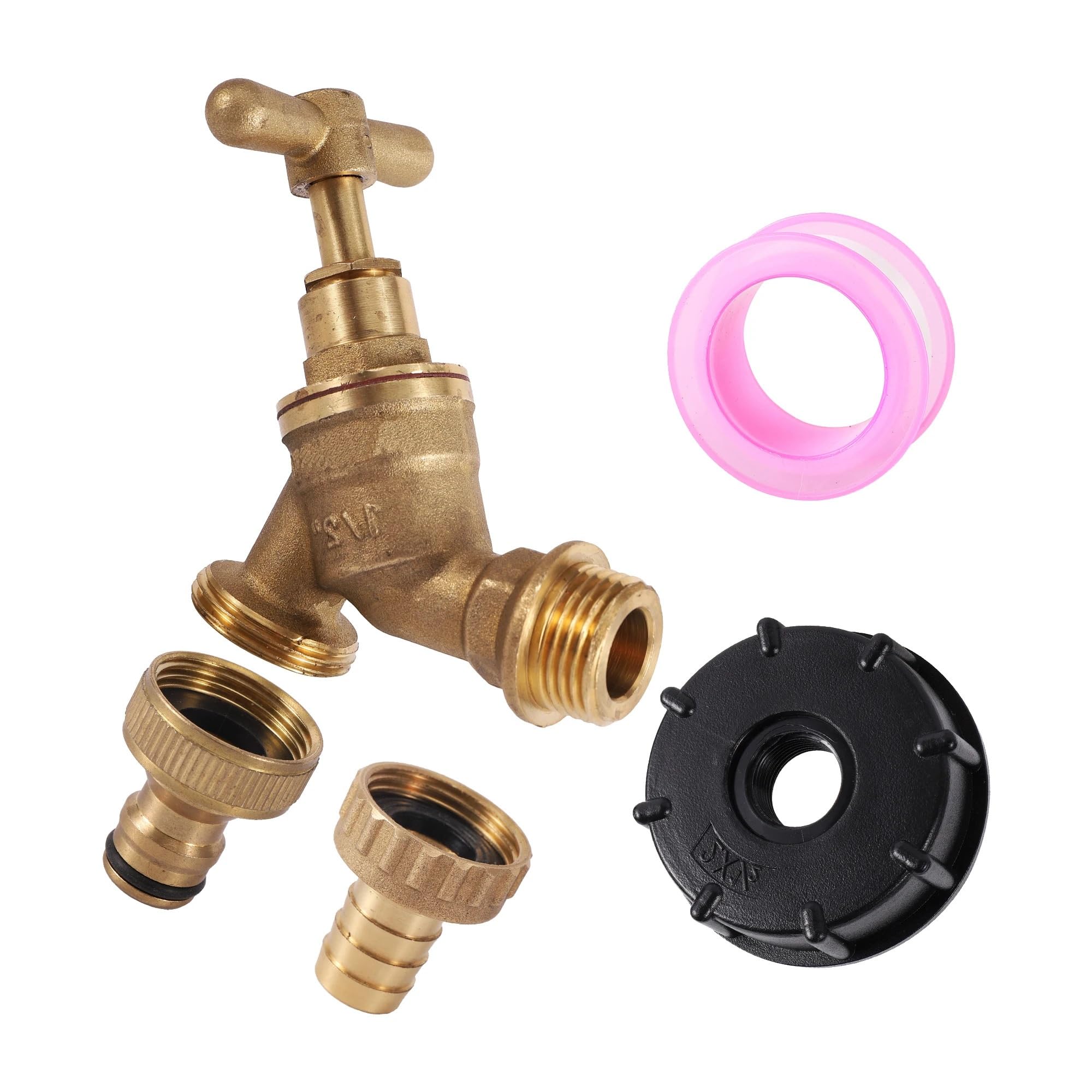 Mosiężny kran do zbiornika IBC S60X6, adapter G1/2", narzędzie zaworu z zaworem kulowym kranu węża ogrodowego(4293)