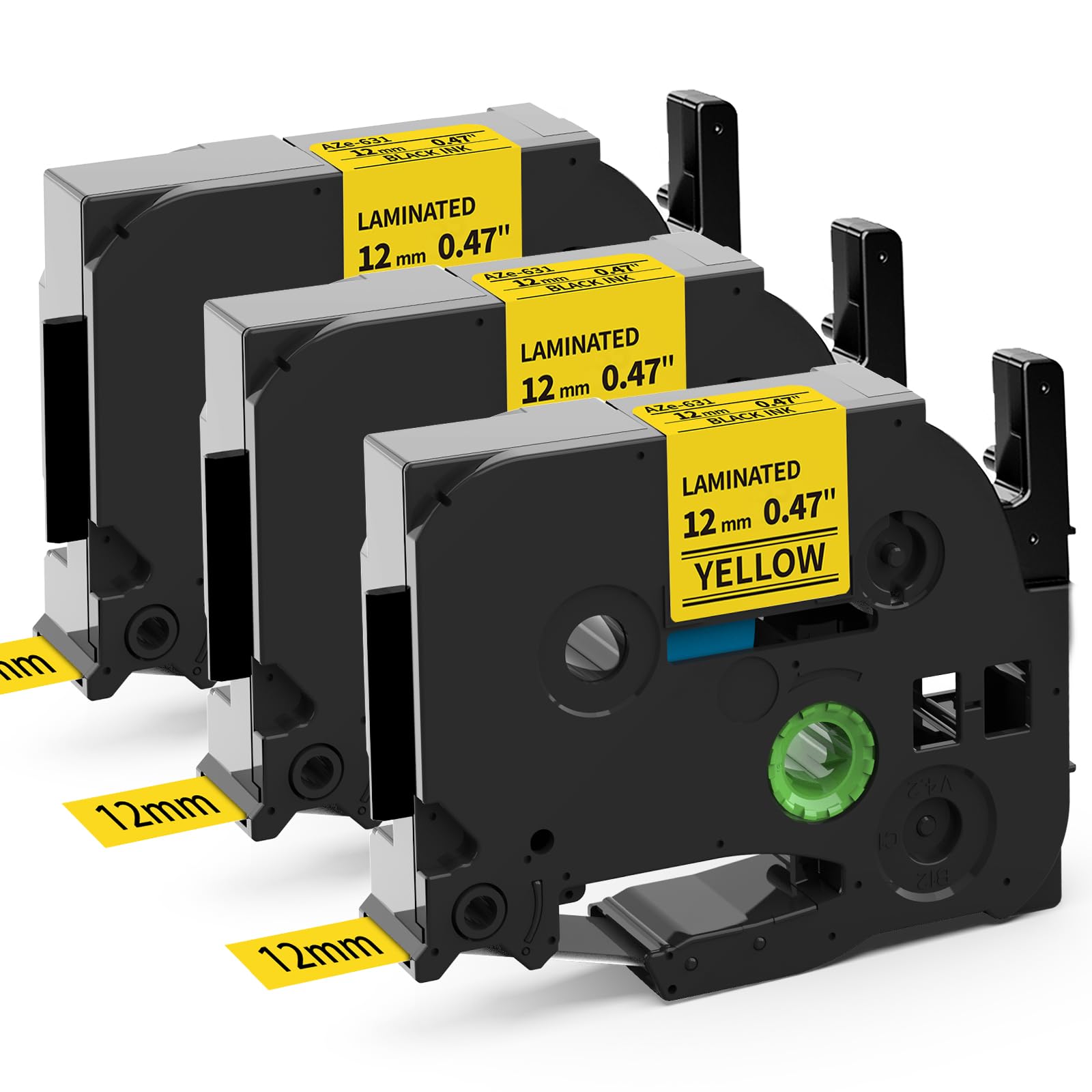 MarkField TZe-631 Gelb 12mm Kompatibel mit Brother P-Touch Etikettenband 12mm 0,47 Laminiert Schwarz auf Gelb Klebeband für Brother Etikettendrucker PT-H110 E110 H100R H108 H101C H200 1000, 3er-Pack