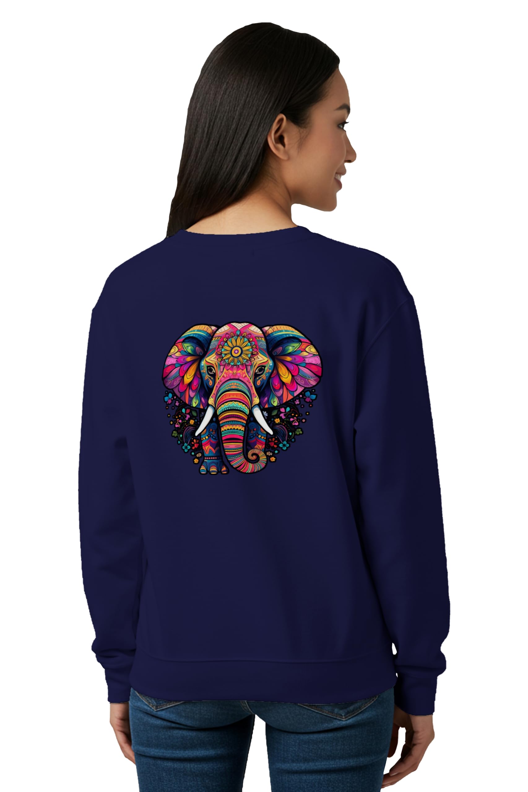 Womens Sweatshirt Colourful Elephant Graphic Printed Full Sleeve Stylish Round Neck Pullover Cotton Blend Winter Gen Z Sweatshirt-image-46