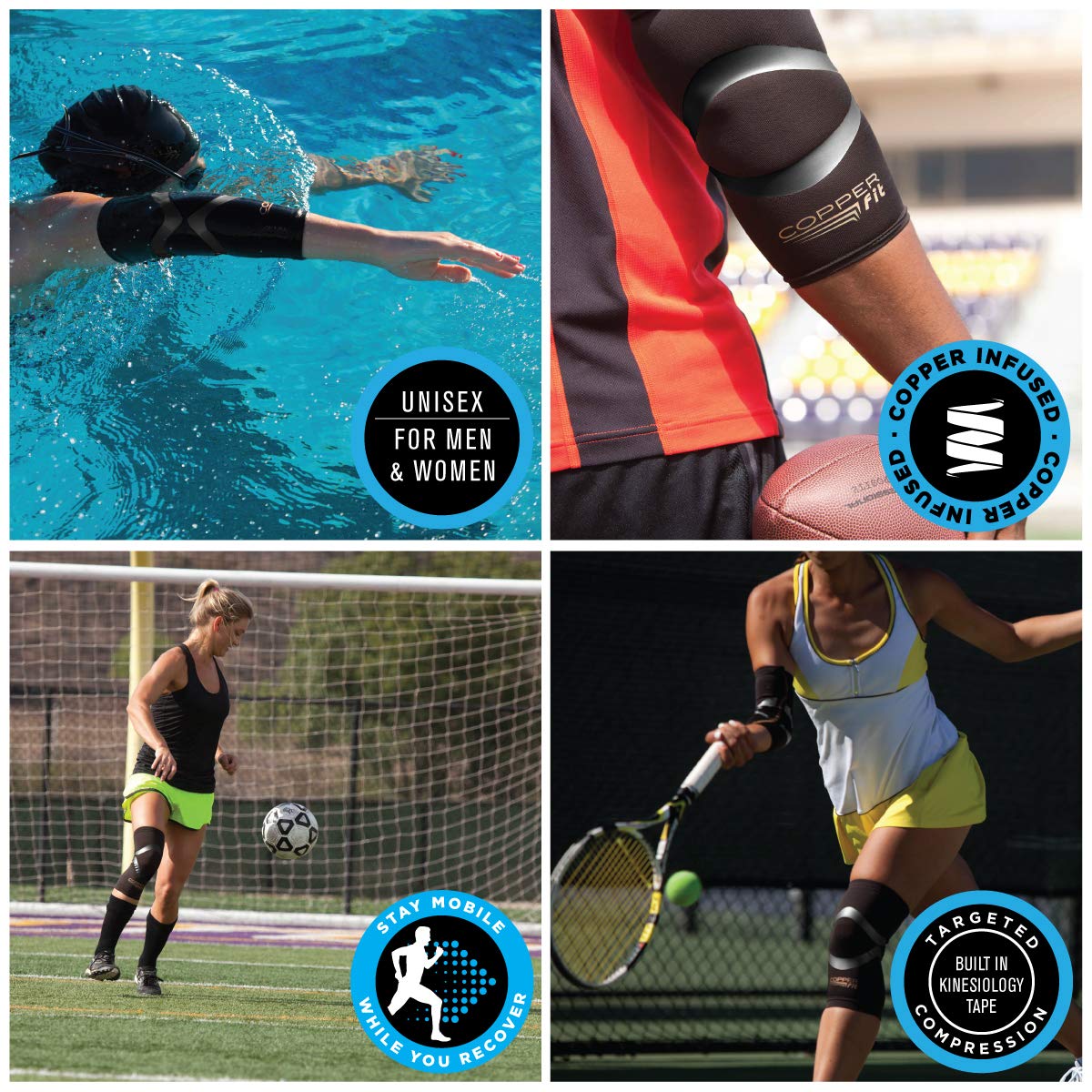 Copper Fit Pro Series Compression Knee Sleeve, Black with Copper Trim, Large, Packaging may Vary : Industrial & Scientific
