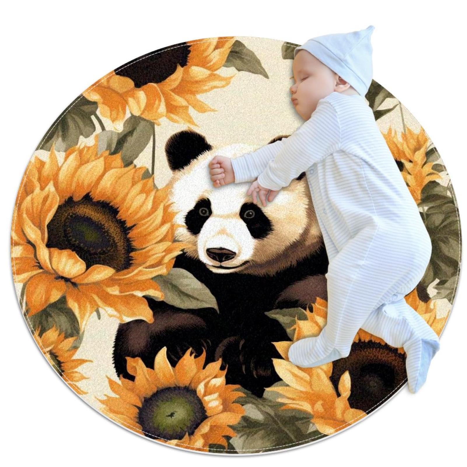 Tapis de salle de bain pour chambre d'enfant au motif panda et plume de paon