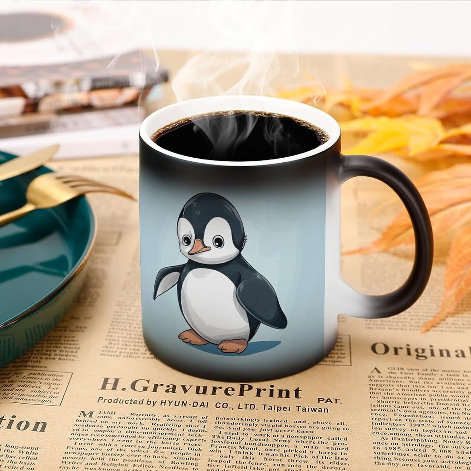 Color Changing Mug Cute Penguin Printed Ceramic Coffee Mug Heat Changing Sensitive Mug Magic Heat Changing Coffee Mug Novelty Coffee Mugs