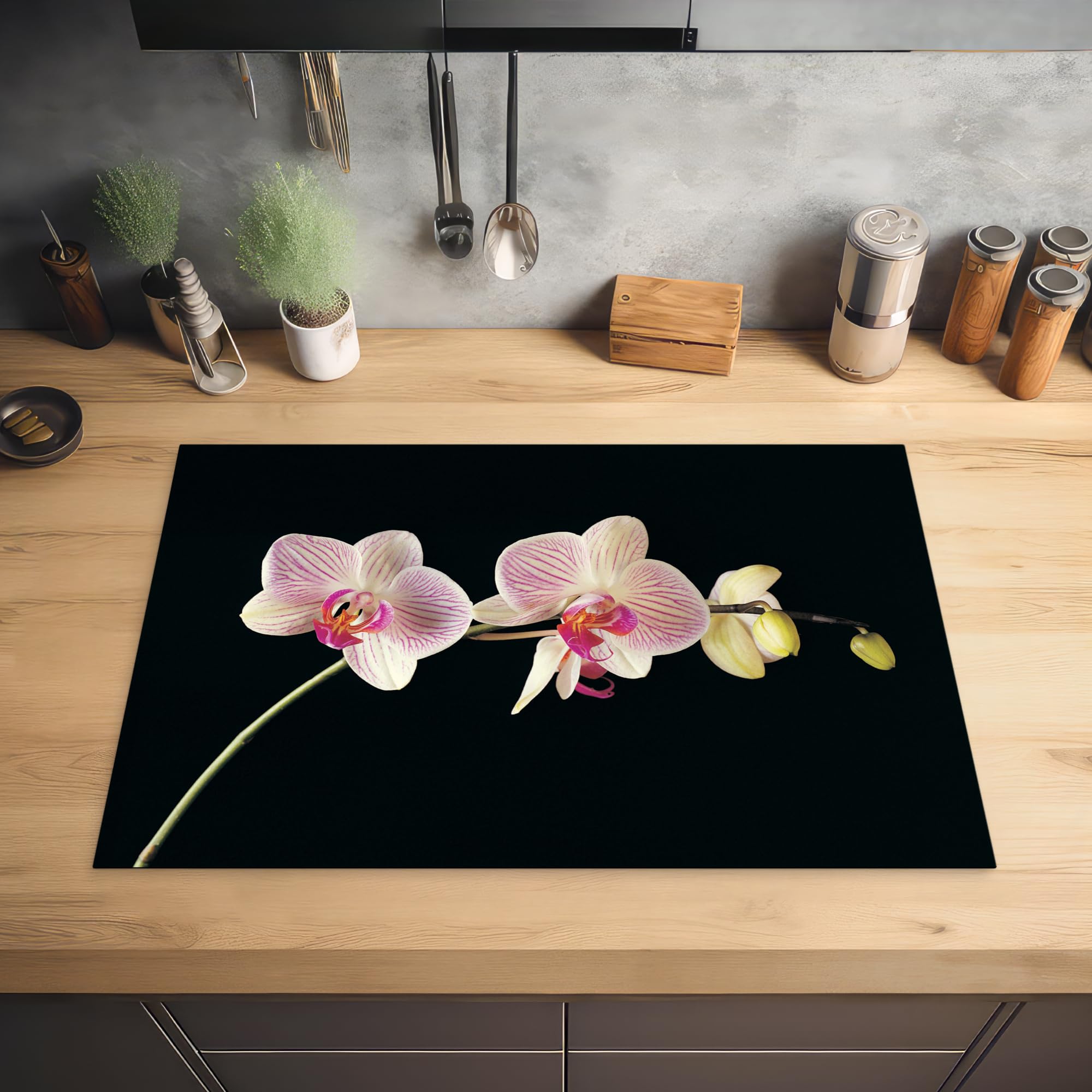 Inductiebeschermer - Bloemen - Tulpen - Kleurrijk - Zwart