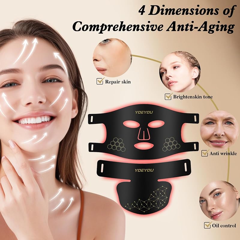YOEYOU Red Light Therapy for Face and Neck, 850nm Infrared & Red Light Mask, 4 Modes LED Face Mask Light Therapy with Neck Masks, 2600mAh Rechargeable Portable Skincare Device at Home & Travel image 2