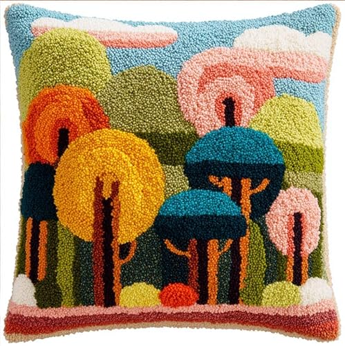 WallustrioaW Latch Hook Pillow Case Kits,Leaves 17X17 Inch Latch Hook Cushion Cover Kit,Knitting Kits Cushion for Adults Rug Making Kit for Starters