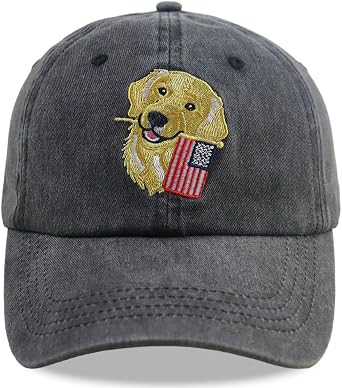 Dog American USA Flag Hats for Men Women, Adjustable Embroidered Cotton Funny Animal Baseball Cap