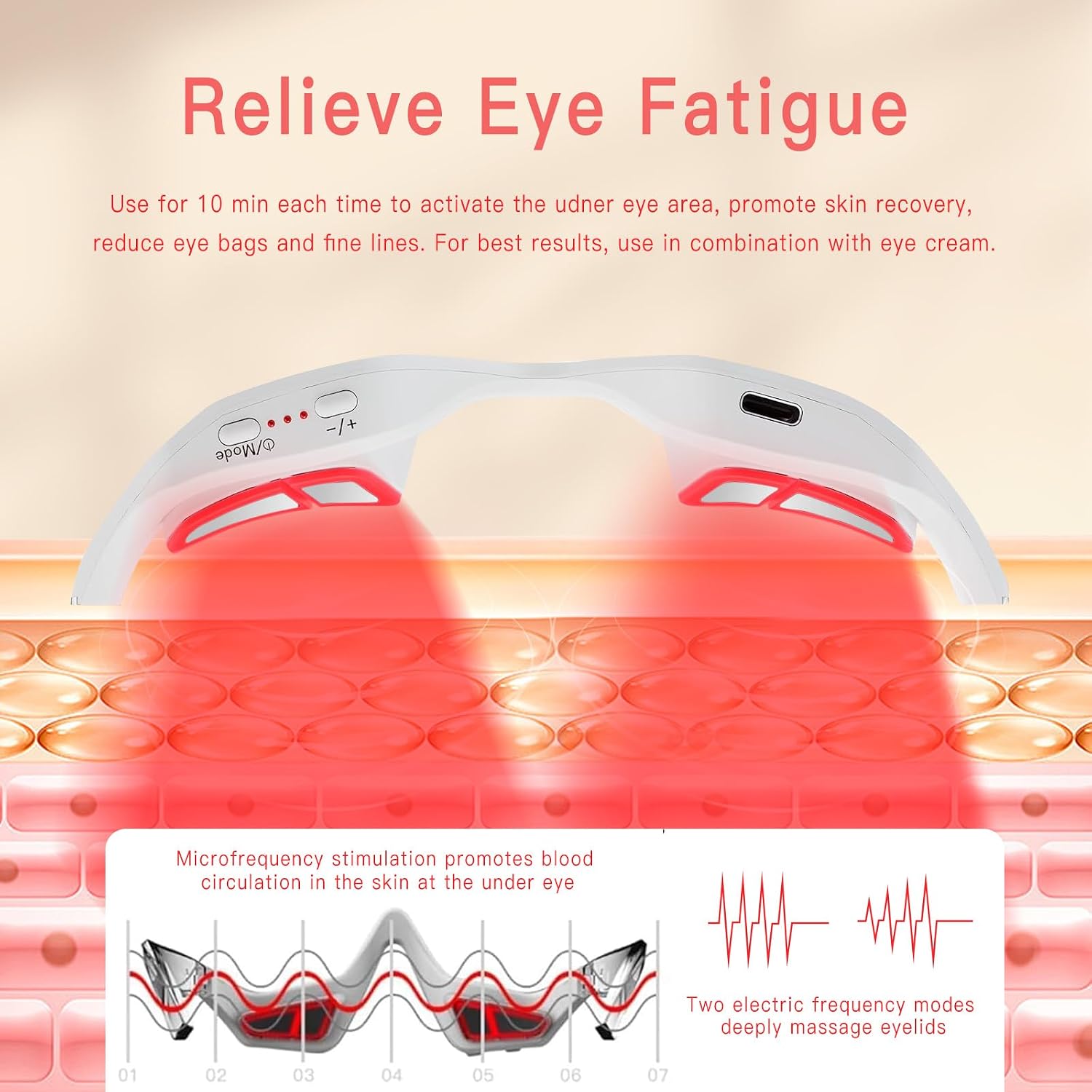 Red Light Therapy Eyelift Device with Microcurrent, Under Eye Red Light Therapy Glasses, Under Eyes Massager forTreatment Eye Bags Dark Circles Puffiness Wrinkles Fine Lines (A)