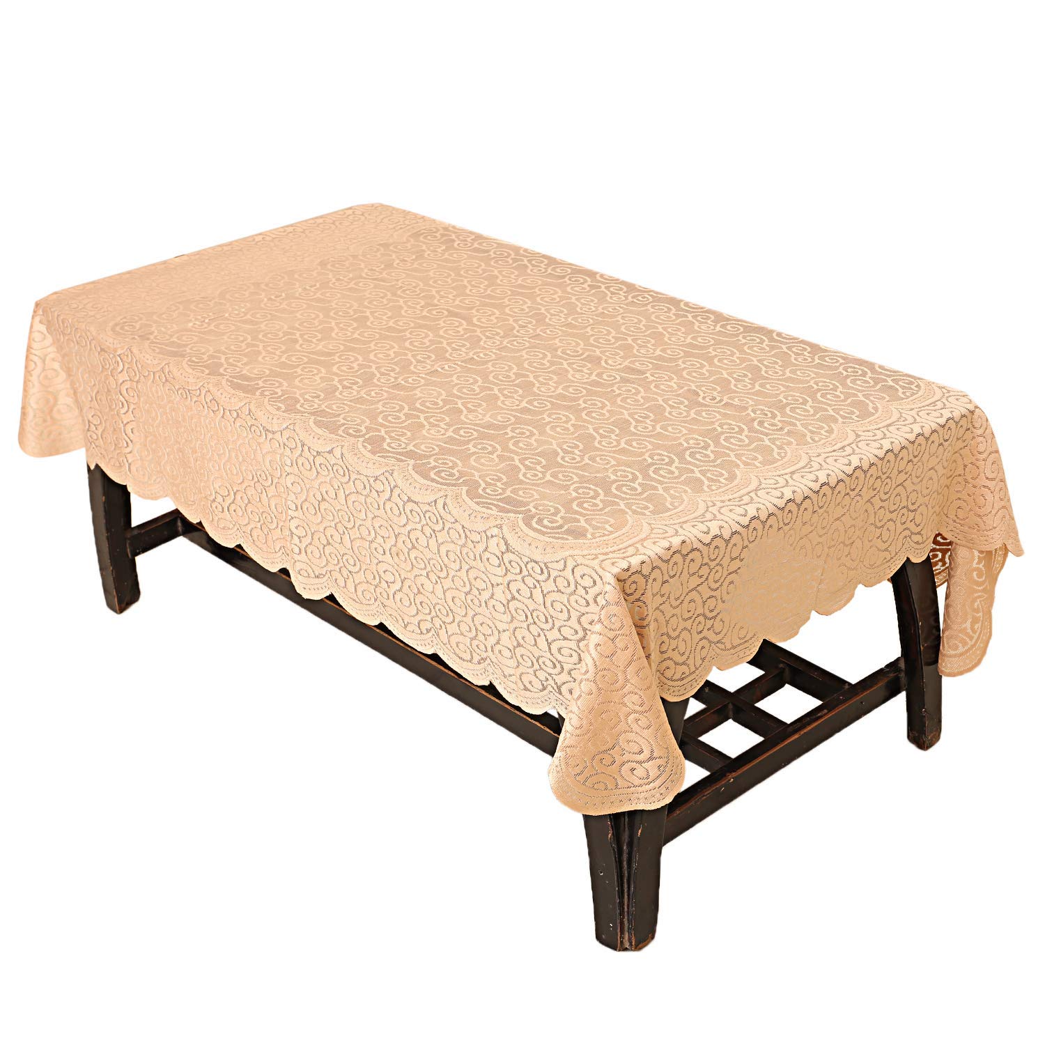 Kuber Industries Zig Zag Design Cotton 4 Seater Centre Table Cover – Gold