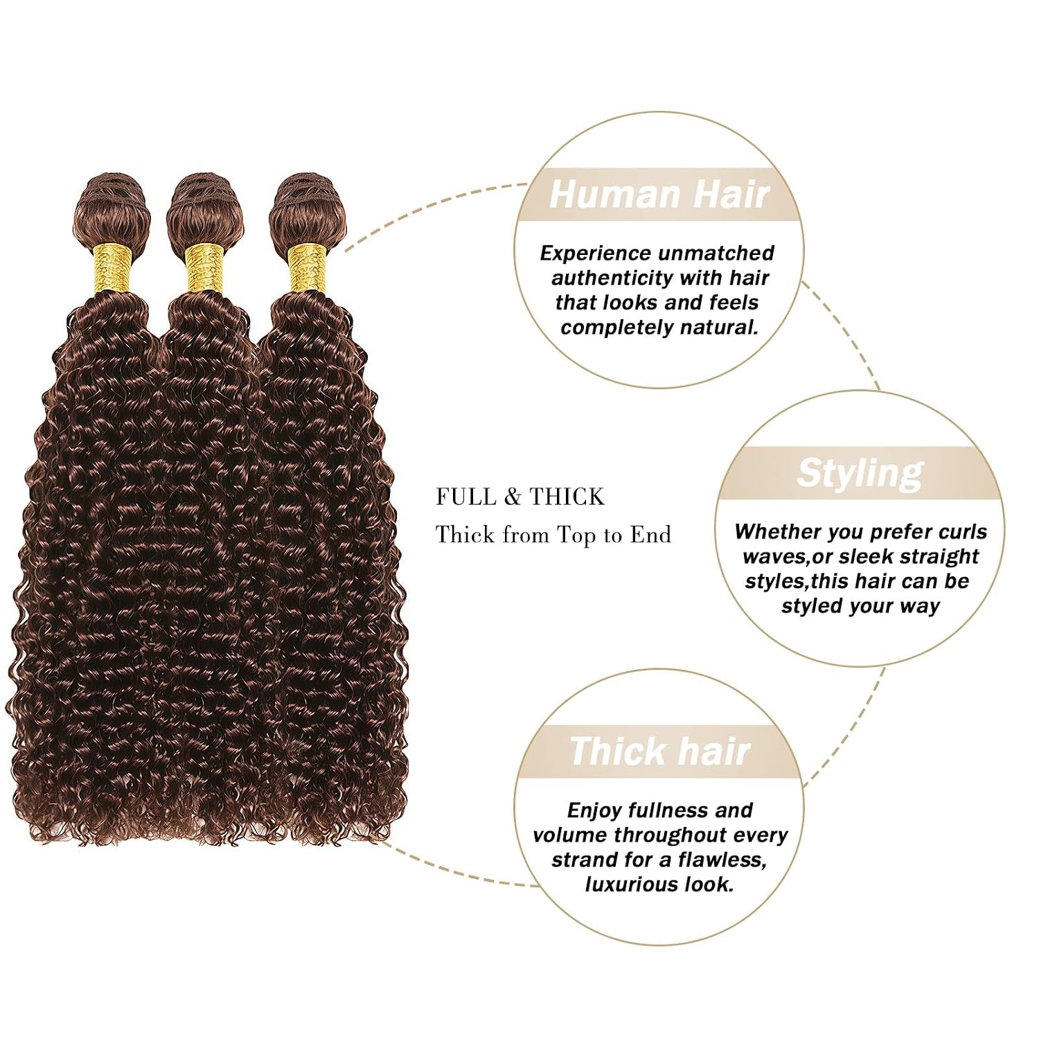 12A Brown Bundles Human Hair Curly 24 26 28 Inch, Brazilian Jerry Curly Human Hair Weave 3 Bundles Human Hair Extensions for Women Deals 4 Color Bundles