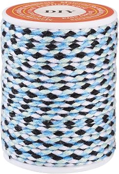 1.5 mm Braided Cotton Cord Macrame Metallic Colorful Thread 4-Ply Twisted Beading String Roll for Necklace Knitting Wall Hangings Jewelry Plant Hangers Bracelet Crafting 4.3 Yards