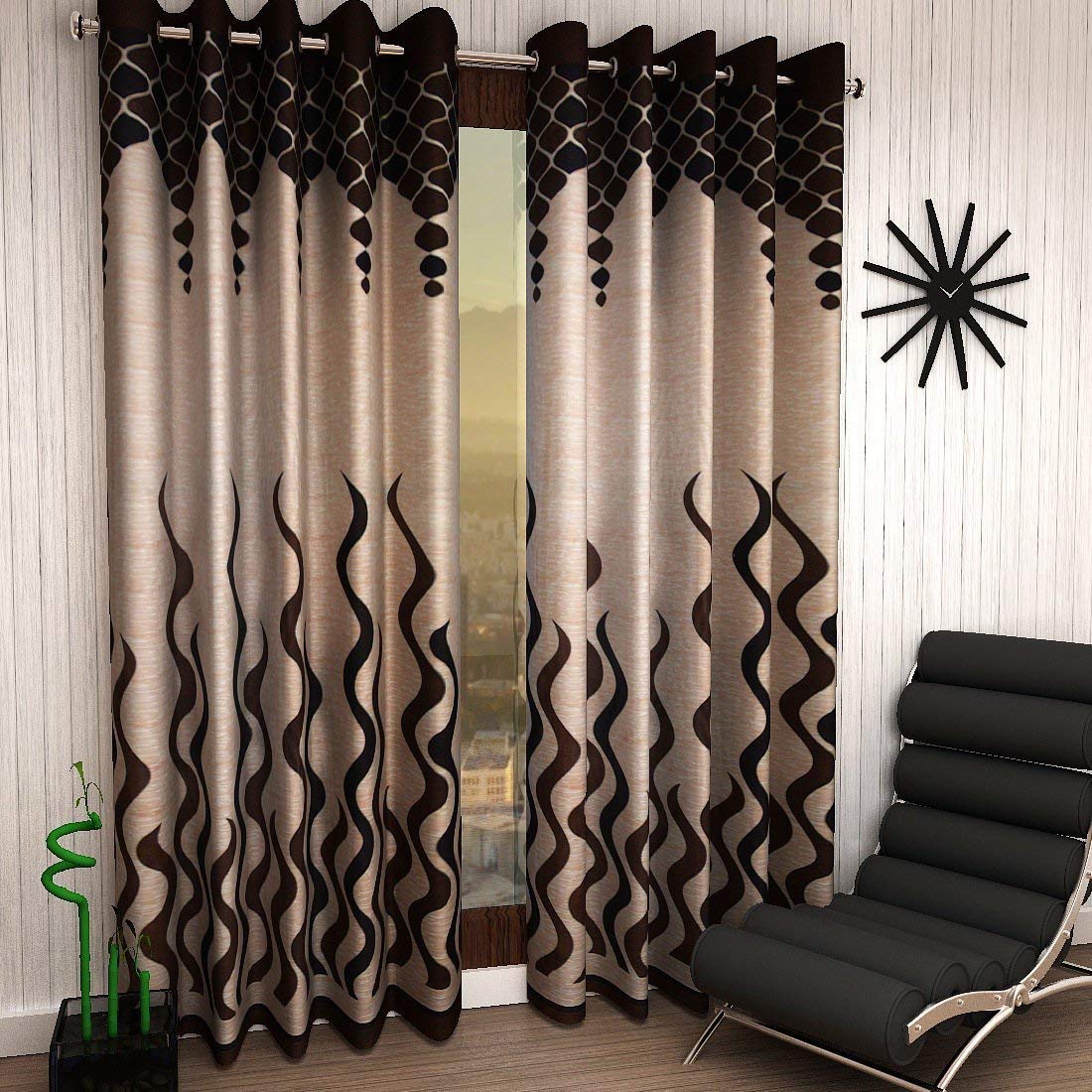 Zyfox Home Window Solid Semi Sheer Grommet Curtains 5 Feet Long | Yarn Polyester Semi Sheer Curtains | Premium Screens For Home Office | Prada For Living Room Bedroom | (Brown Fire, 1Pc)