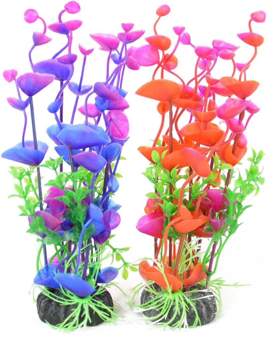 CNZ Aquarium Decor Fish Tank Decoration Ornament Artificial Plastic Plant Green 8-inch Purple & Red