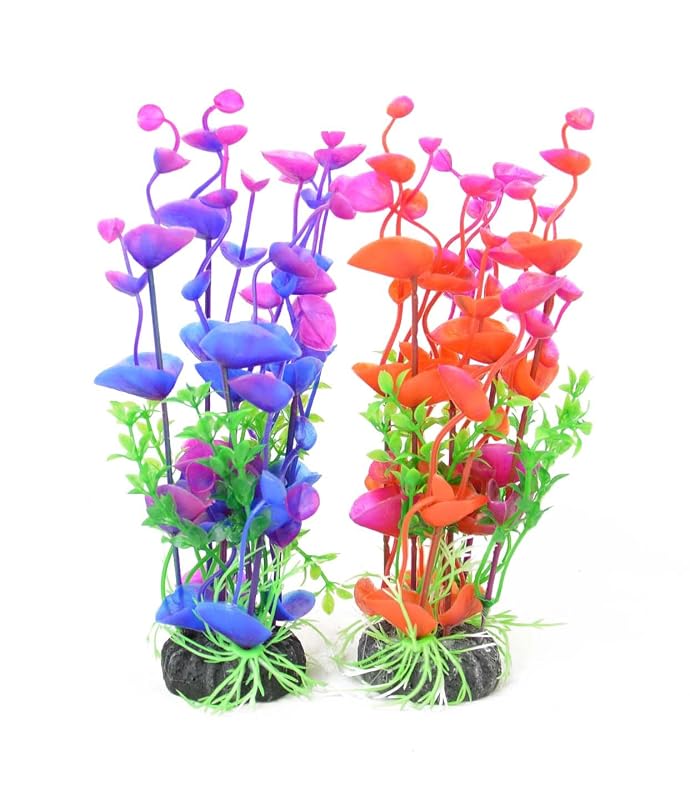 Planta artificial para aquário em plástico com base cerâmica CNZ, conjunto com 2