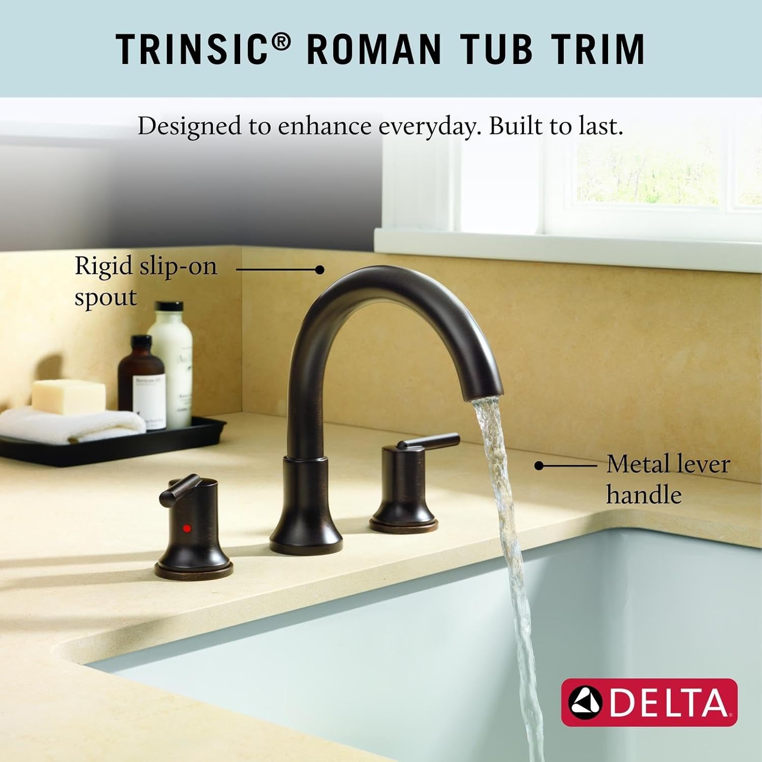 Delta Trinsic Roman Tub Faucet, Oil Rubbed Bronze Deck Mount Bathtub Faucet, Venetian Bronze T2759-RB (Valve Not Included)